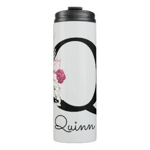 Bouteilles Isothermes Monogramme Rose Boho Girl Floral Initial Q