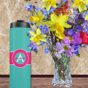 Bouteilles Isothermes Monogramme rose chaud turquoise personnalisé