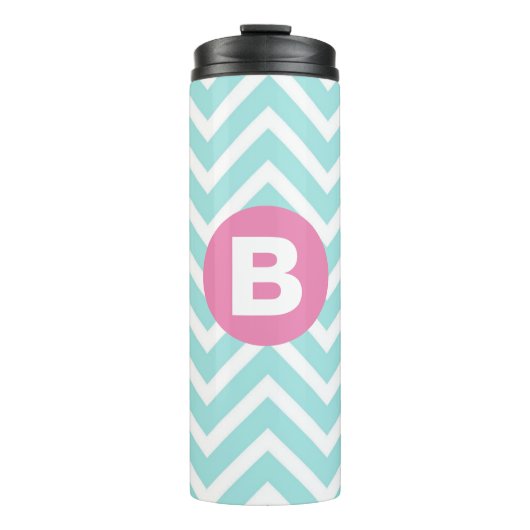 Bouteilles Isothermes Monogramme rose chevron bleu clair tendance (Devant)