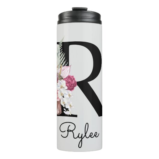 Bouteilles Isothermes Monogramme Rose Floral Initiale R (Devant)