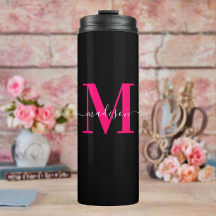Bouteilles Isothermes Monogramme rose poudré noir et gras féminin Initia