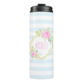 Bouteilles Isothermes Monogramme Roses roses roses mignonnes Bleu Tumble