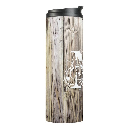 Bouteilles Isothermes Monogramme rustique Patiné bois chic (Tourné sur la gauche)