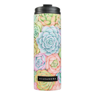 Bouteilles Isothermes Monogramme Succulents Aquarelle Pastel coloré