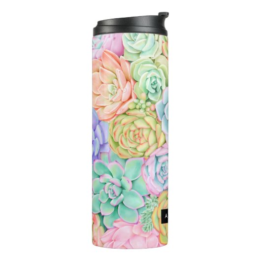 Bouteilles Isothermes Monogramme Succulents Aquarelle Pastel coloré (Tourné sur la gauche)