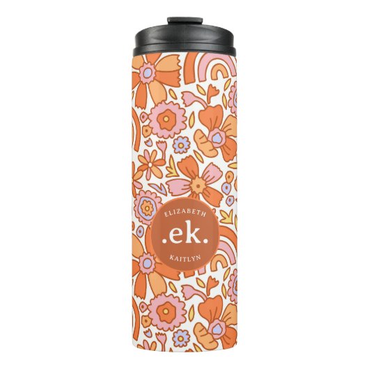 Bouteilles Isothermes Monogramme super Retro Orange Florals (Devant)