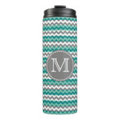 Bouteilles Isothermes Monogramme Turquoise et Grey Chevron Zigzag (Devant)