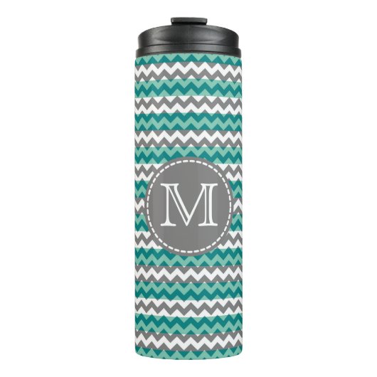 Bouteilles Isothermes Monogramme Turquoise et Grey Chevron Zigzag (Devant)