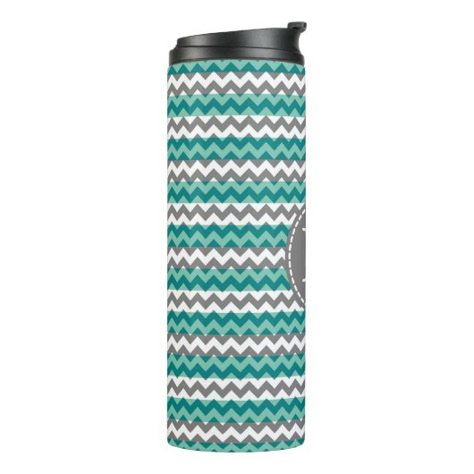 Bouteilles Isothermes Monogramme Turquoise et Grey Chevron Zigzag (Tourné sur la gauche)