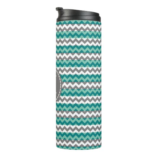 Bouteilles Isothermes Monogramme Turquoise et Grey Chevron Zigzag (Tourné sur la droite)