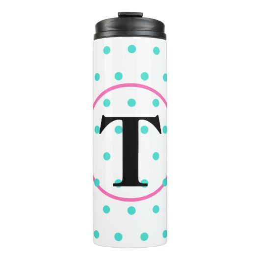 Bouteilles Isothermes Monogramme Turquoise Pois (Devant)
