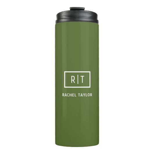 Bouteilles Isothermes Monogramme vert olive foncé moderne (Devant)