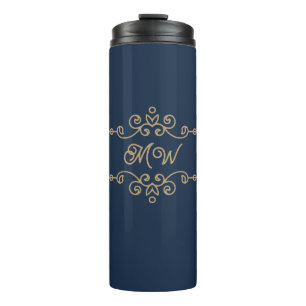 Bouteilles Isothermes Monogramme vintage or et bleu marine Élégant