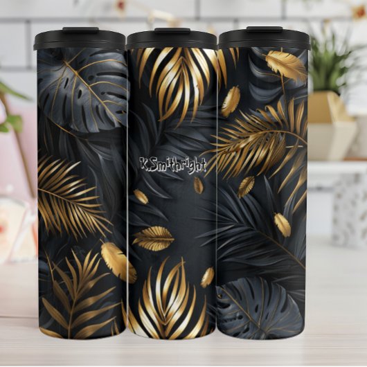 Bouteilles Isothermes Monstère d'or et Feuilles de palmiers