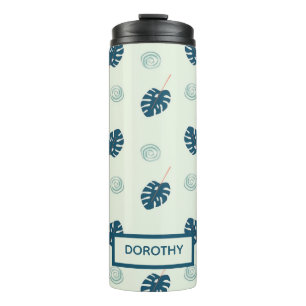 Bouteilles Isothermes Monstère tropicale monogramme feuille sur bleu