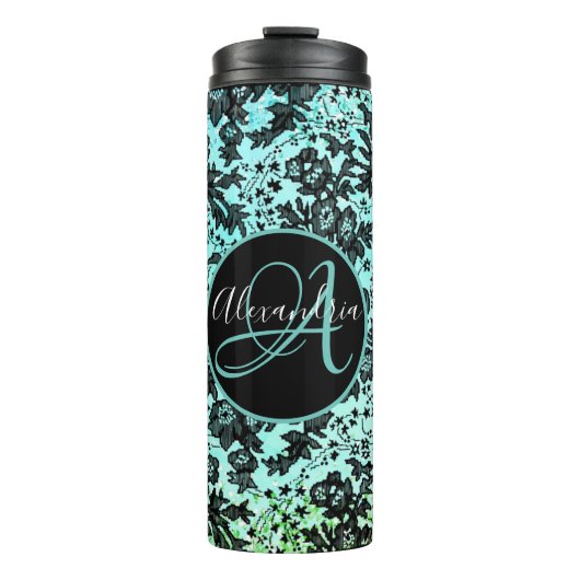 Bouteilles Isothermes Moody Floral noir sur Monogramme rose (Devant)
