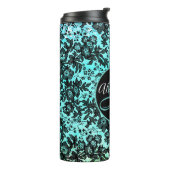 Bouteilles Isothermes Moody Floral noir sur Monogramme rose (Tourné sur la gauche)