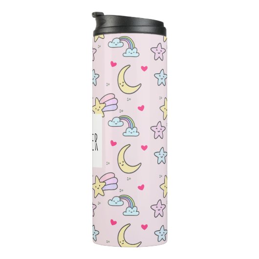 Bouteilles Isothermes Moon, Stars and Clouds Pattern on Rose (Tourné sur la droite)