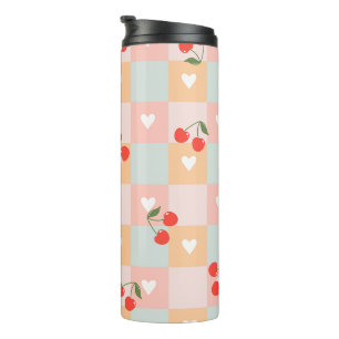 Bouteilles Isothermes Motif à carreaux pastel cerise et cœur