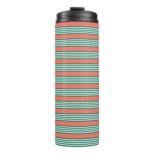 Bouteilles Isothermes Motif à cinq bandes vert et blanc avec corail (Devant)
