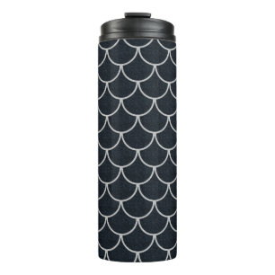 Bouteilles Isothermes Motif à écailles noir et argent à bordure ondulée