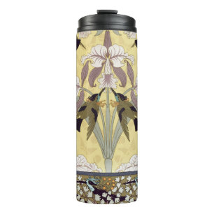 Bouteilles Isothermes Motif Art Nouveau d'orchidée colibri vintage