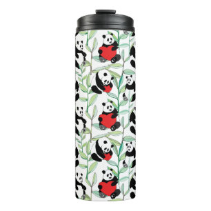 Bouteilles Isothermes motif avec de beaux pandas avec des coeurs