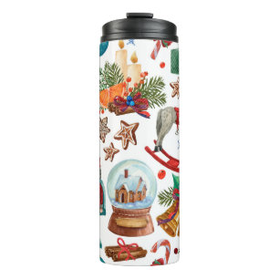 Bouteilles Isothermes Motif avec ornements de Noël Vintage, jouets et