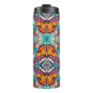 Bouteilles Isothermes Motif Batik des papillons et Médaillons à Orange