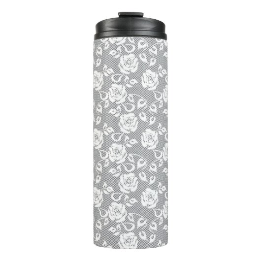 Bouteilles Isothermes Motif blanc de dentelle sur l'arrière - plan gris (Devant)