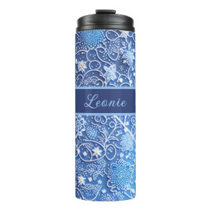 Bouteilles Isothermes Motif bleu avec fleurs et volutes
