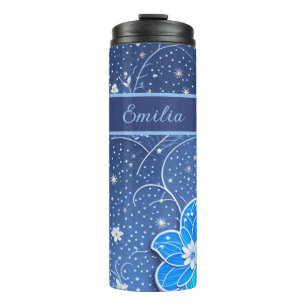 Bouteilles Isothermes Motif bleu blanc avec fleurs