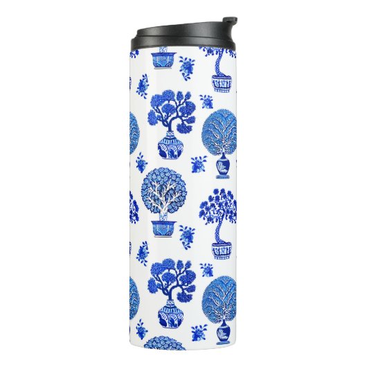 Bouteilles Isothermes Motif Bonsai Tree en Bleu et Blanc Cobalt (Tourné sur la gauche)