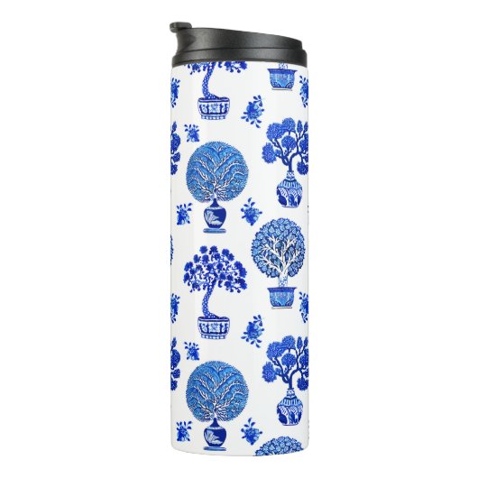 Bouteilles Isothermes Motif Bonsai Tree en Bleu et Blanc Cobalt (Tourné sur la droite)