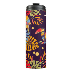 Bouteilles Isothermes Motif coloré, oiseaux exotiques et plantes