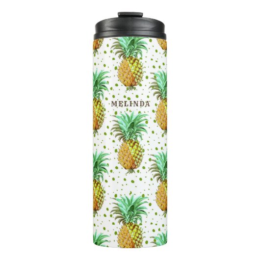 Bouteilles Isothermes Motif d'ananas jaune et or vert. (Devant)