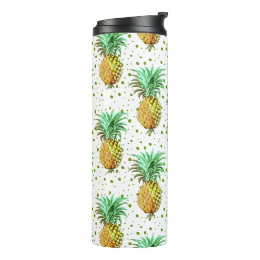 Bouteilles Isothermes Motif d'ananas jaune et or vert. (Tourné sur la gauche)
