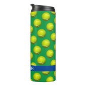 Bouteilles Isothermes Motif de balle de tennis, Nom blanc, Bleu & Vert (Tourné sur la droite)