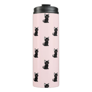 Bouteilles Isothermes Motif de chat noir mignon sur fond rose pastel