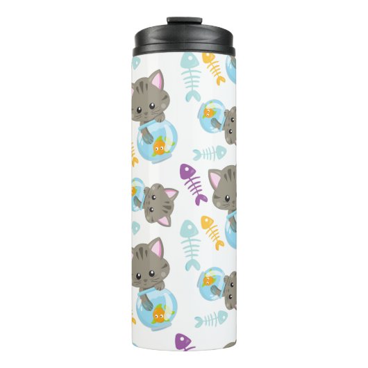 Bouteilles Isothermes Motif De Chats, Chats Mignons, Chatons, Poisson (Devant)