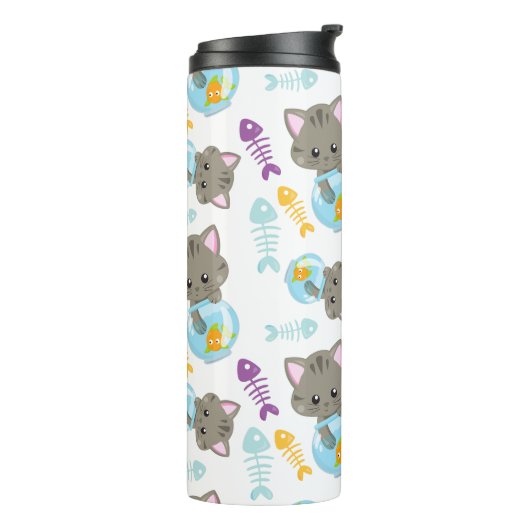 Bouteilles Isothermes Motif De Chats, Chats Mignons, Chatons, Poisson (Tourné sur la gauche)