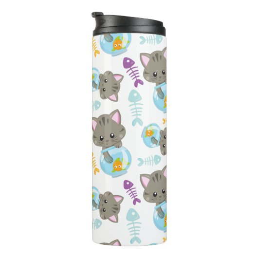 Bouteilles Isothermes Motif De Chats, Chats Mignons, Chatons, Poisson (Tourné sur la droite)