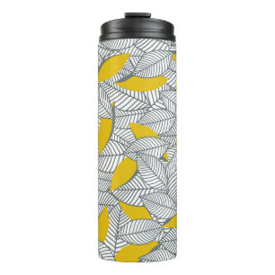 Bouteilles Isothermes Motif de feuilles gris et jaune.