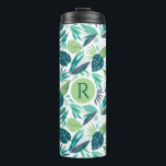 Bouteilles Isothermes Motif de feuilles tropicales vertes monogrammes<br><div class="desc">Cool élégant et moderne tons verts feuillage tropical sans couture motif avec arrière - plan blanc qui est changeable.</div>