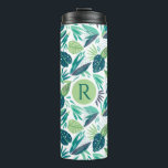 Bouteilles Isothermes Motif de feuilles tropicales vertes monogrammes<br><div class="desc">Cool élégant et moderne tons verts feuillage tropical sans couture motif avec arrière - plan blanc qui est changeable.</div>