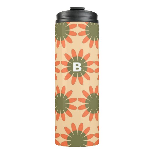 Bouteilles Isothermes Motif de fleur rétro orange et vert Monogramme (Devant)