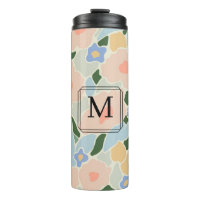 Motif de fleur rose pastel bleu clair Monogramme