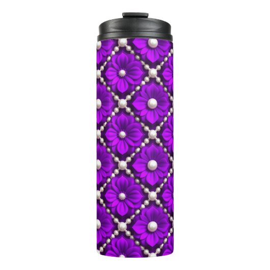 Bouteilles Isothermes Motif de fleur violette avec perles (Devant)