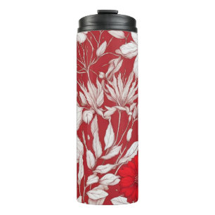 Bouteilles Isothermes Motif de fleurs botaniques rouges et blanches