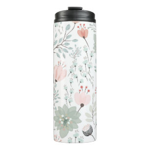 Bouteilles Isothermes Motif de fleurs et feuilles en vert tropical et ro